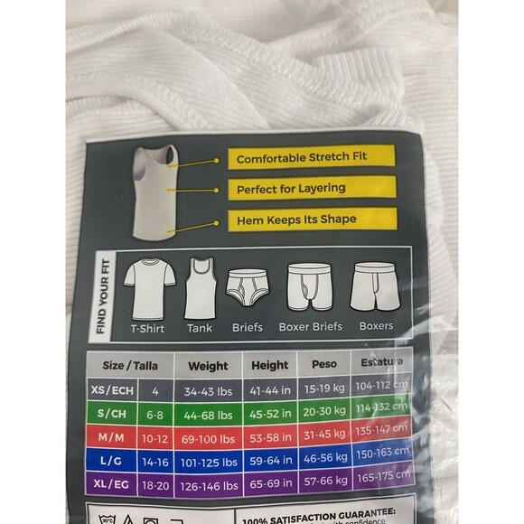Fruit of the Loom Tank Top Undershirt Boys' White Cotton Size XL 18-20 6 Pack - Picture 4 of 8